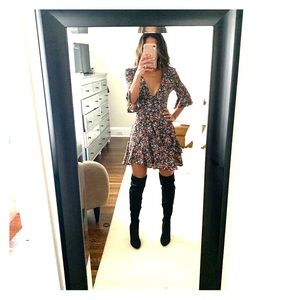 NTW mini dress w deep V-plunge neck